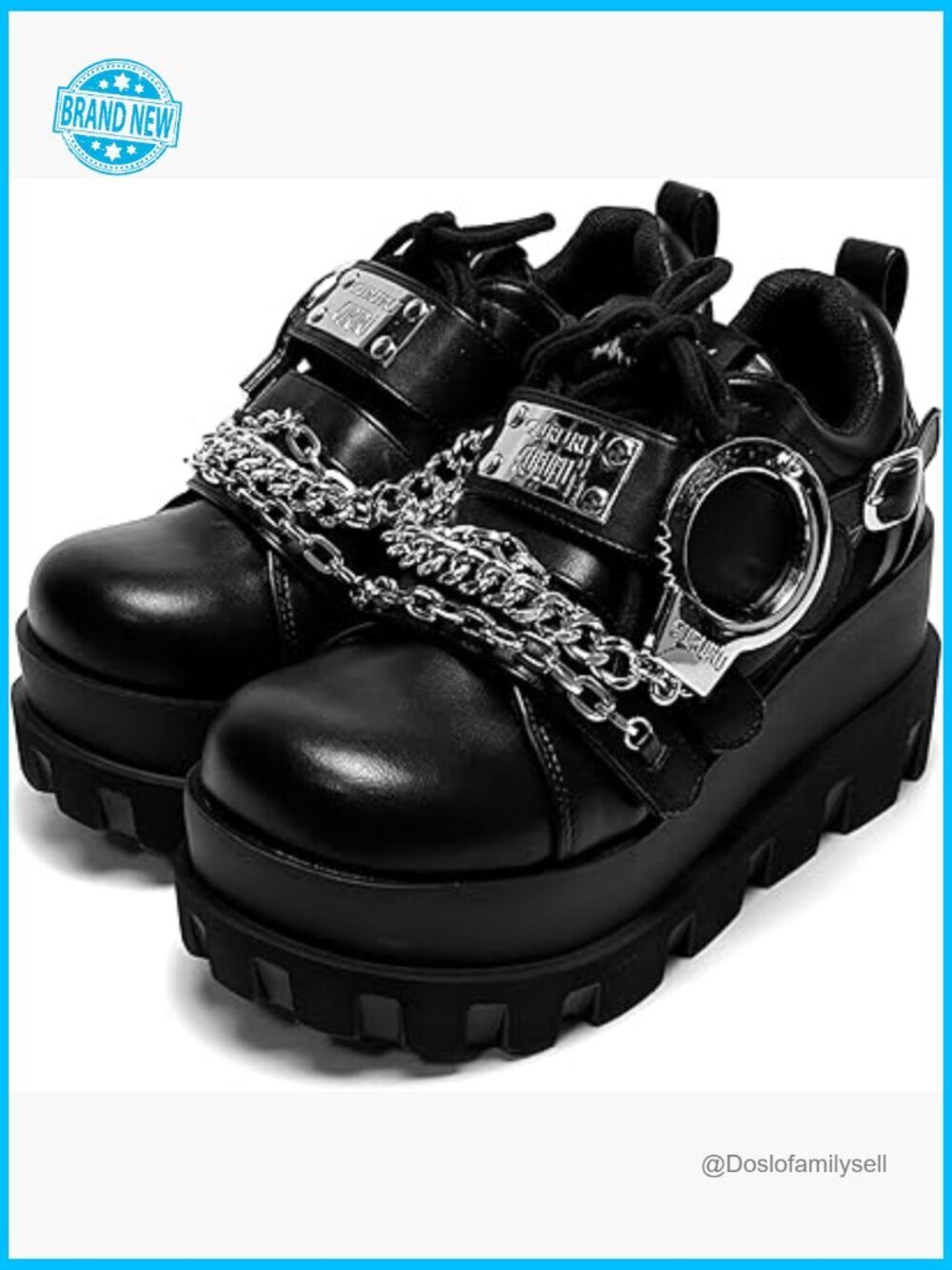 Goth Platform Chunky Ankle Boots Punk Metallic Thick Sole Y2K Lace-Up